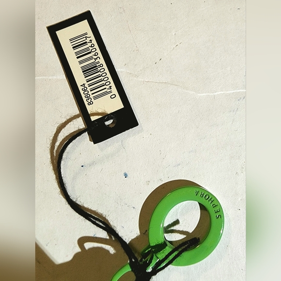 Sephora Ivy green pink stripes divider pocket front pocket signed hardware pouch - Picture 7 of 8